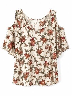 🌹 Max Studio Floral Cold Shoulder Blouse Romantic Sexy Top M